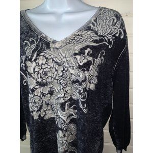 Gerry Weber Edition Sz ?? (See Meas) Navy Blue V-Neck Sweater Jumper Foil EUC